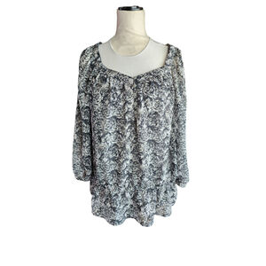 Liz Claiborne Gray Floral w/ Cami Acetate Buttons Short Sleeve Blouse Women's XL